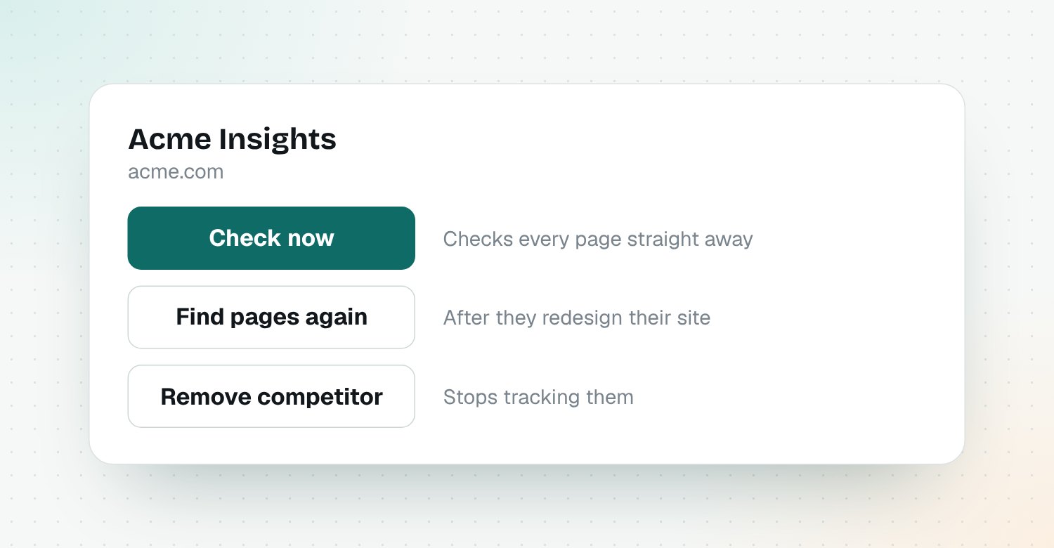 Check now, Find pages again and Remove competitor